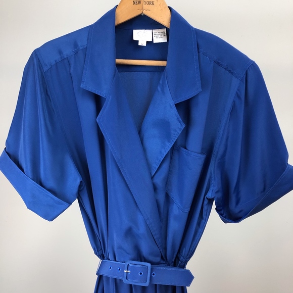 Vintage Dresses & Skirts - Vintage 80s Wrap-Style Shirtdress w/ Pockets